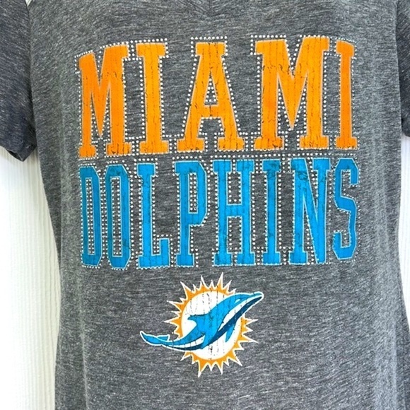 Team Apparel - Miami Dolphins Studded Bling Gray Short Sleeve T Shirt Size Large - Picture 6 of 10